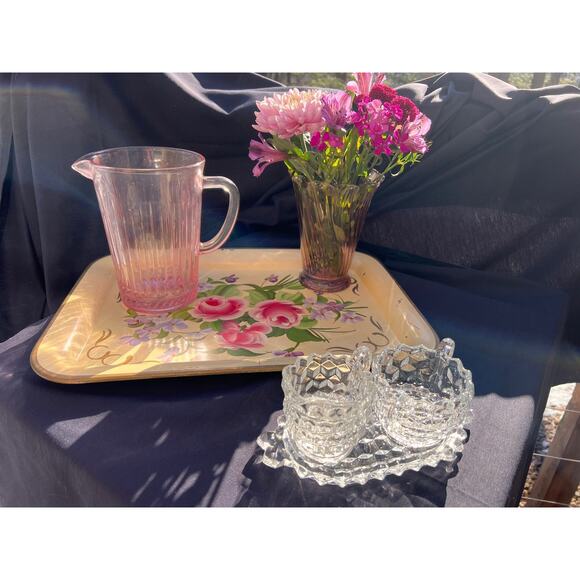 Vintage Clear Creamer and Sugar Set with Tray - Picture 9 of 9